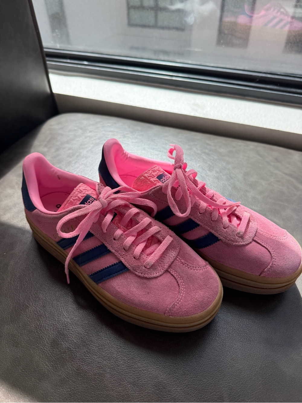 Pink Suede Women's Sneakers with Navy Stripes